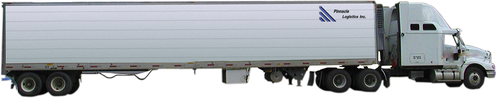 picture of a refrigerated semi truck with pinnacle logistics logo on the trailer
